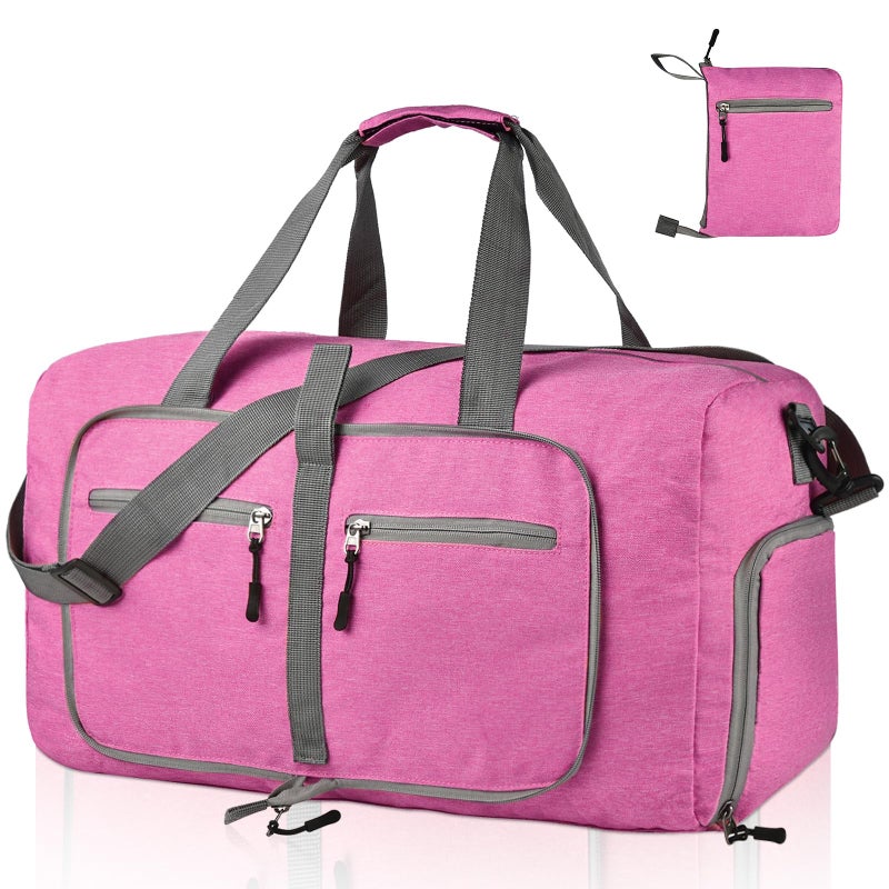Dimayar 65L Travel Duffle Bag for Men Women - Foldable Duffel Bag with Shoes Compartment - Overnight Bags Waterproof & Tear Resistant(Rouge Pink) - Image 1